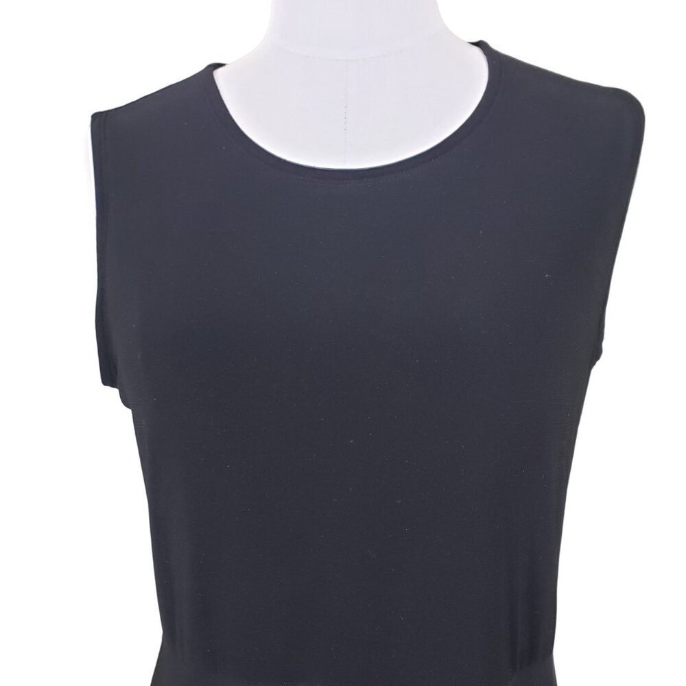 DKNY Black Fit Flare Black Dress M Hi Low Hem Stretchy Poly Sleeveless EUC - Picture 5 of 9